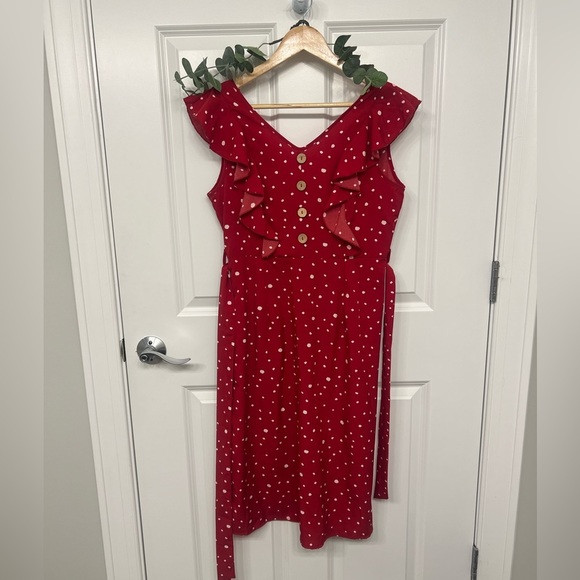 SHEIN Dresses & Skirts - Shein Red and White Polka Dot Midi Dress with Buttons